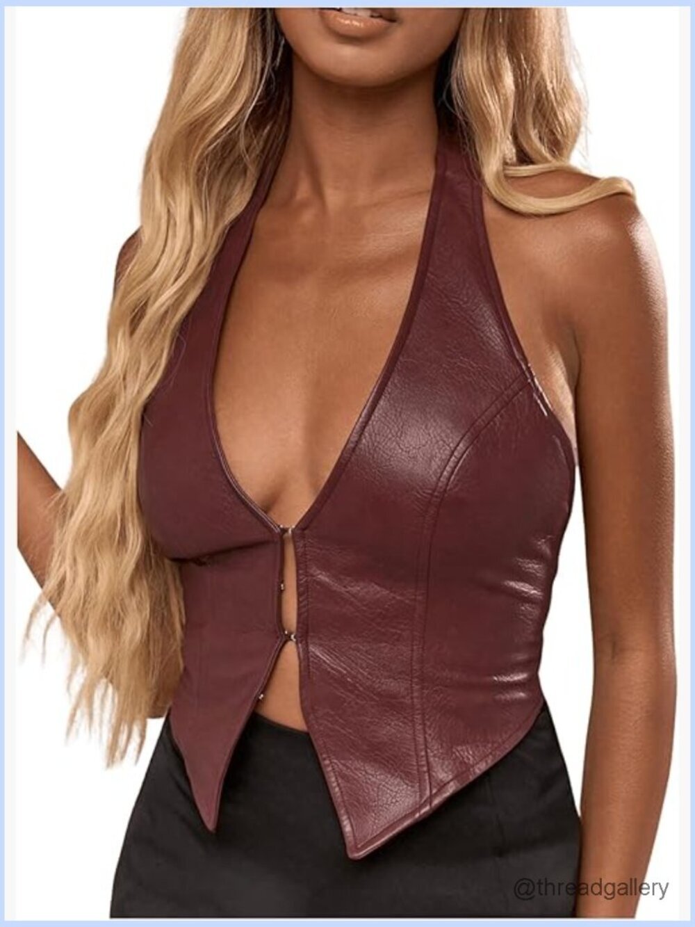 Faux Leather Halter Tank Top Asymmetrical Corset Party Clubwear S